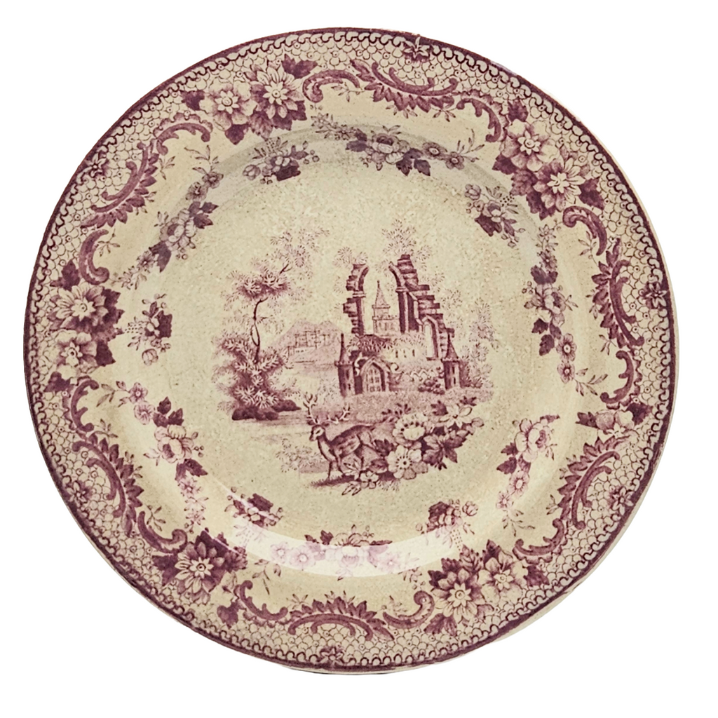 Antique English Ironstone Plum Transferware Plate ANTIQUARIAN Deer Thomas Fell