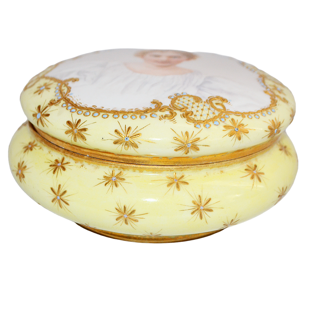 Limoges Portrait Dresser Box Jewelry Casket Vanity Jar Artist Signed