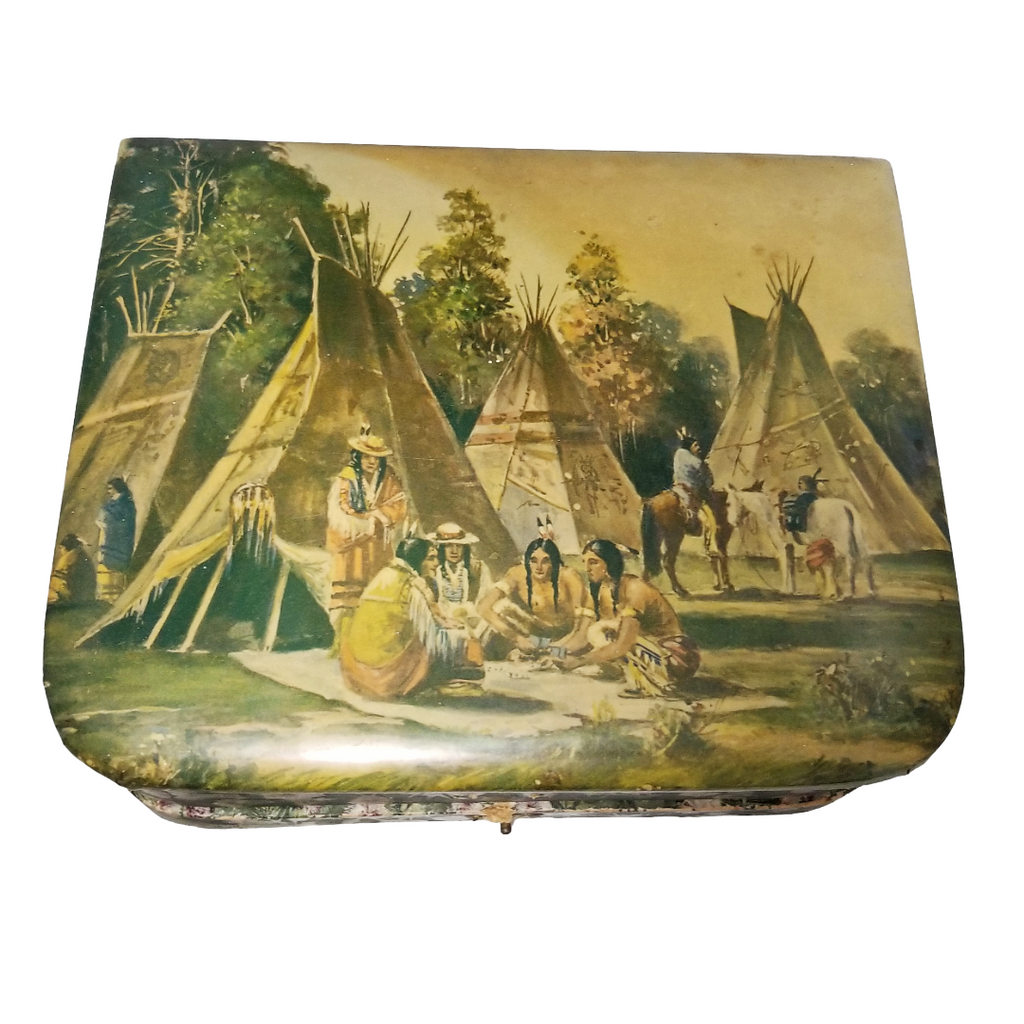 Vintage Celluloid Manicure Set in Box with Native American Scene