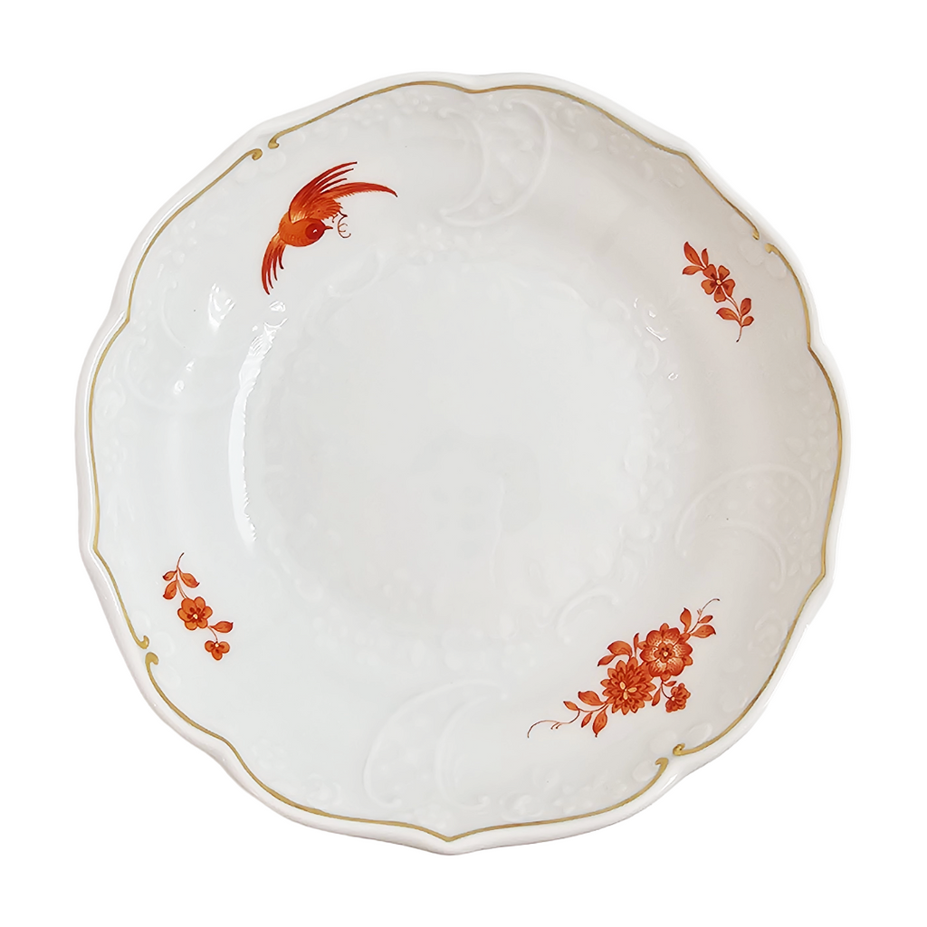 WWII Era Meissen German Porcelain Snack Bowl Red Pheasant Pattern
