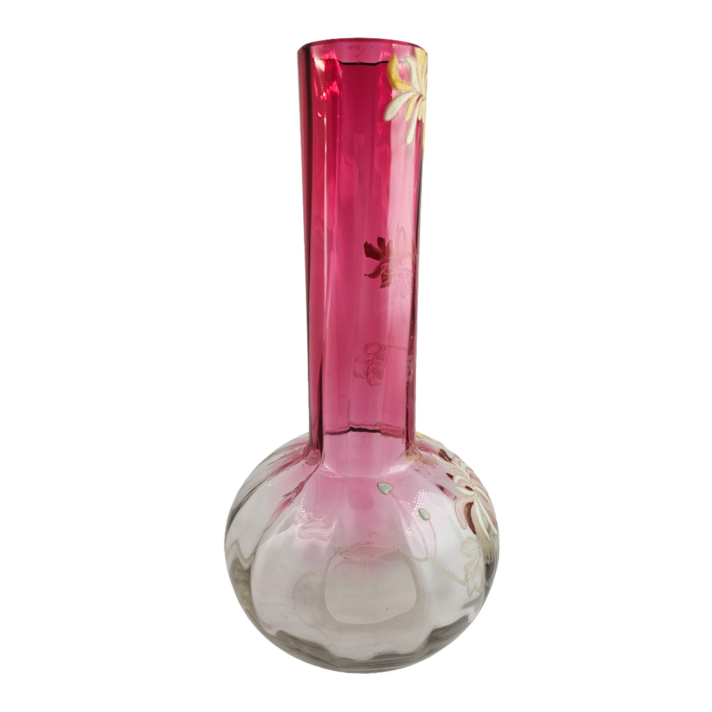 French Art Glass Chrysanthemums Vase, Legras St Denis Mont Joye Bottle Neck