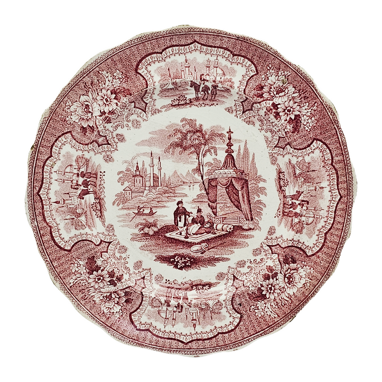 Antique English Ironstone Red Transferware Adams & Sons Palestine Plate