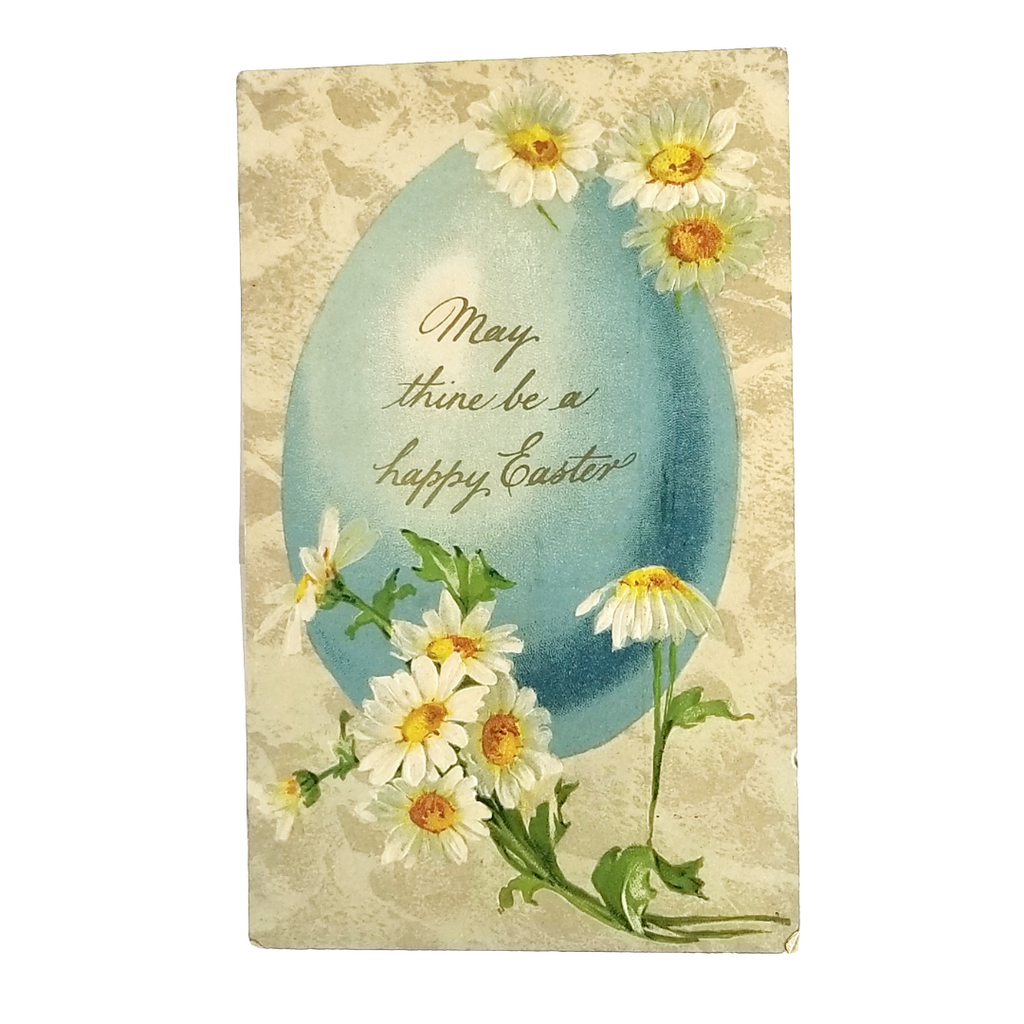 Easter Postcard Giant Blue Egg with White Daisies Embossed Winsch Card