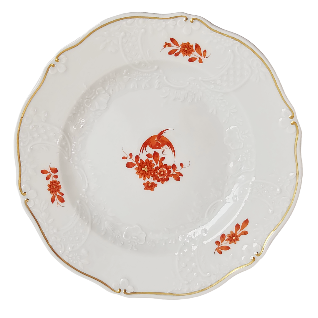 WWII Era Meissen German Porcelain Dessert Plate Red Pheasant Pattern