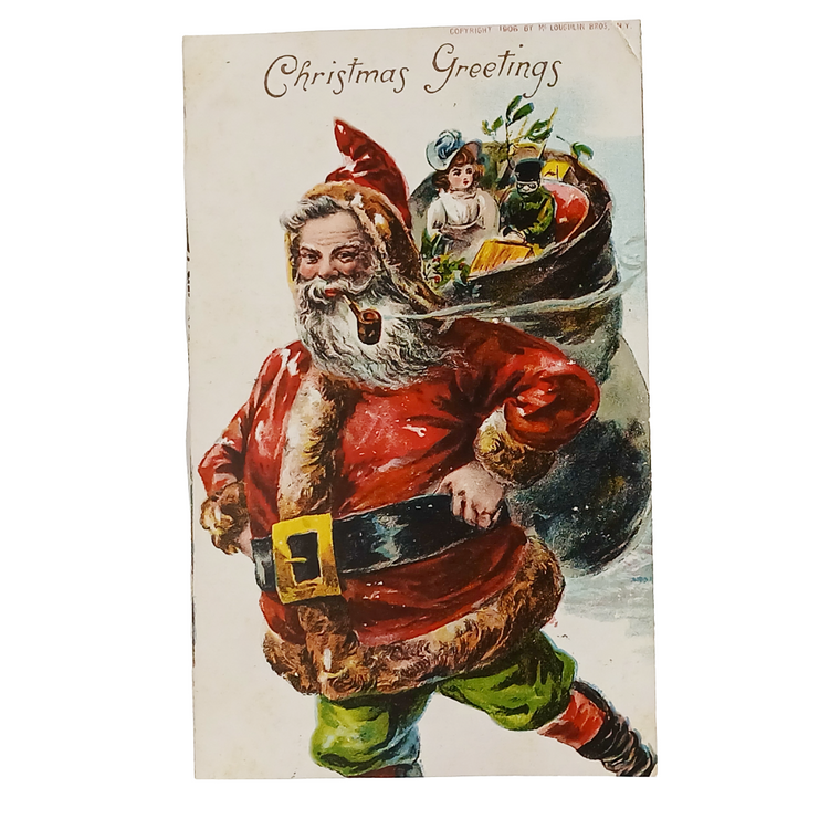 Early Santa Claus Christmas Postcard by McLoughlin Bros Artist Davis St Nick w/ Pipe