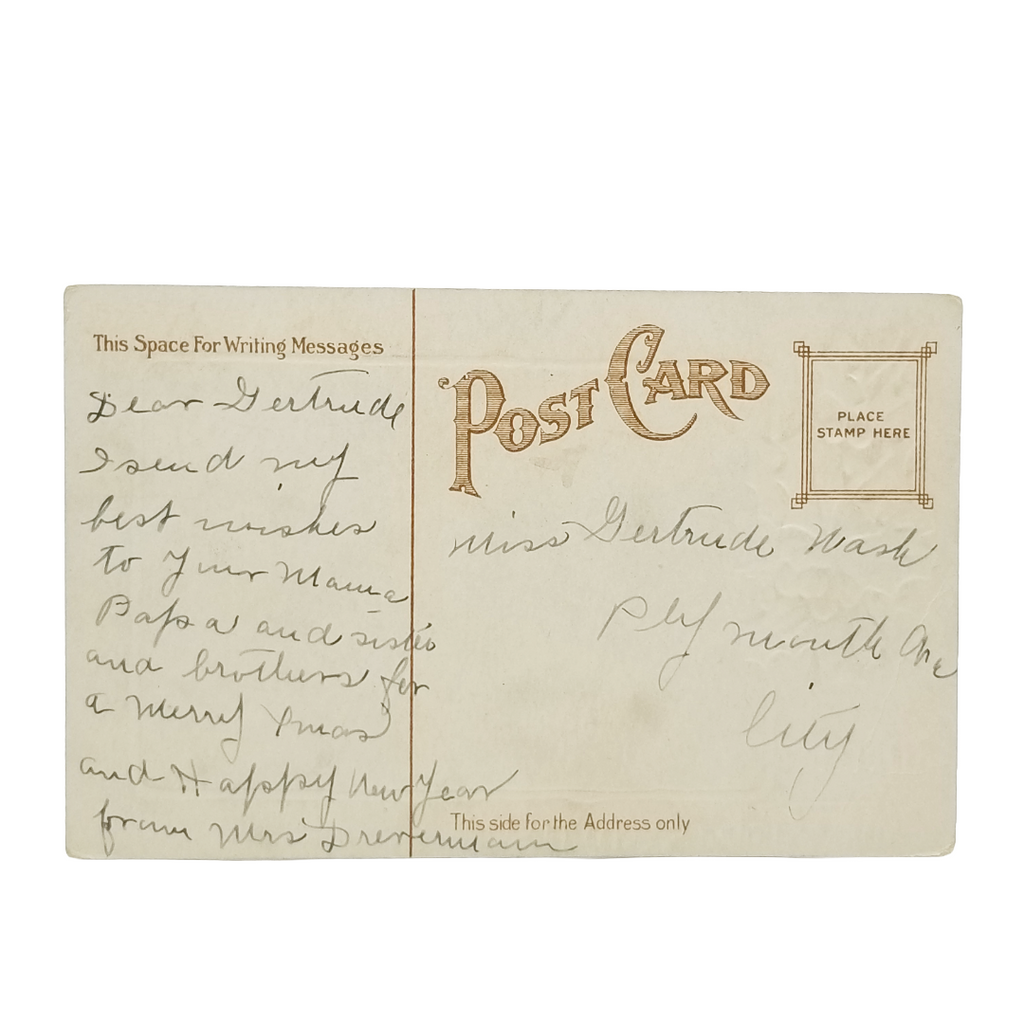 Christmas Postcard Santa Claus in Robe Delivering Gifts to Children