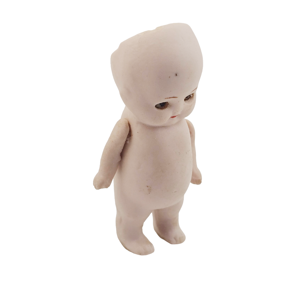 All Bisque German Kewpie Baby Dollhouse Doll Glass Eyes Jointed Arms
