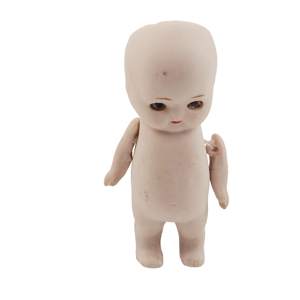 All Bisque German Kewpie Baby Dollhouse Doll Glass Eyes Jointed Arms