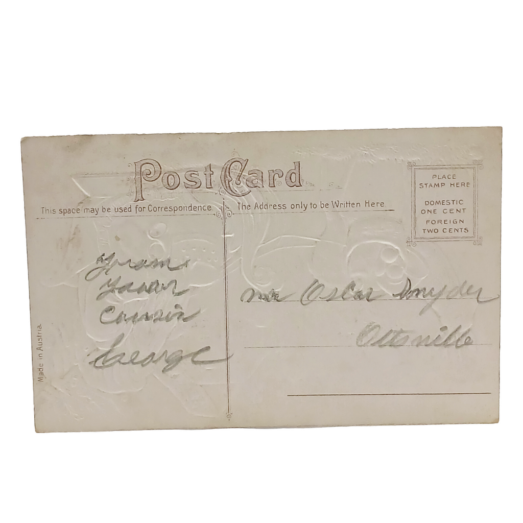 Christmas Postcard Santa Claus in Silk Hat Driving Sleigh with Reindeer