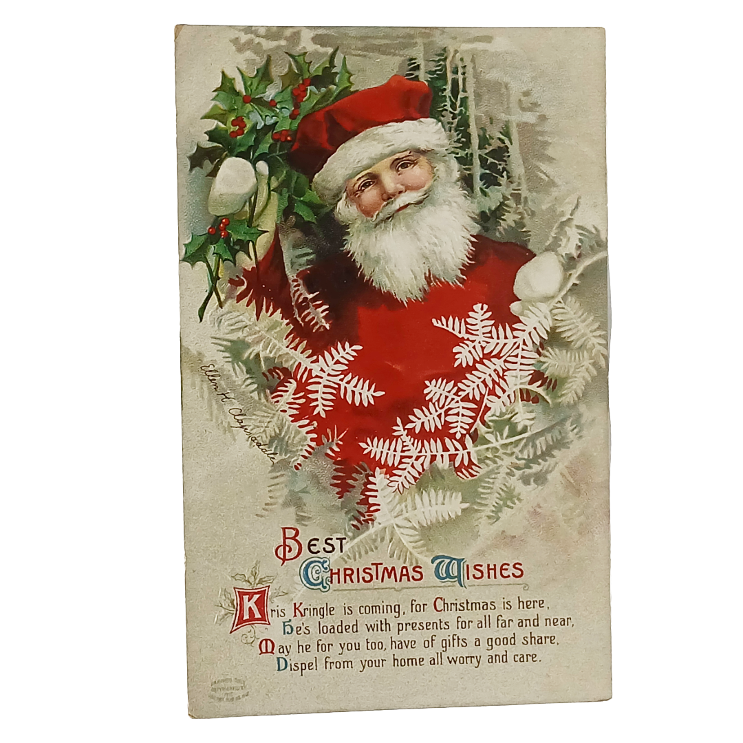Christmas Postcard Santa in Frosted Forest Artist Ellen Clapsaddle Series 1459