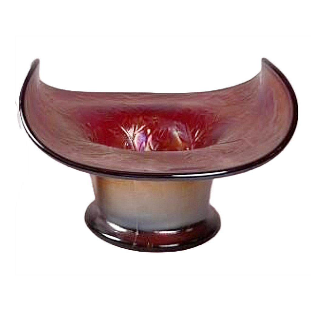 Fenton Red Carnival Glass Hat Vase w/ Holly Decoration