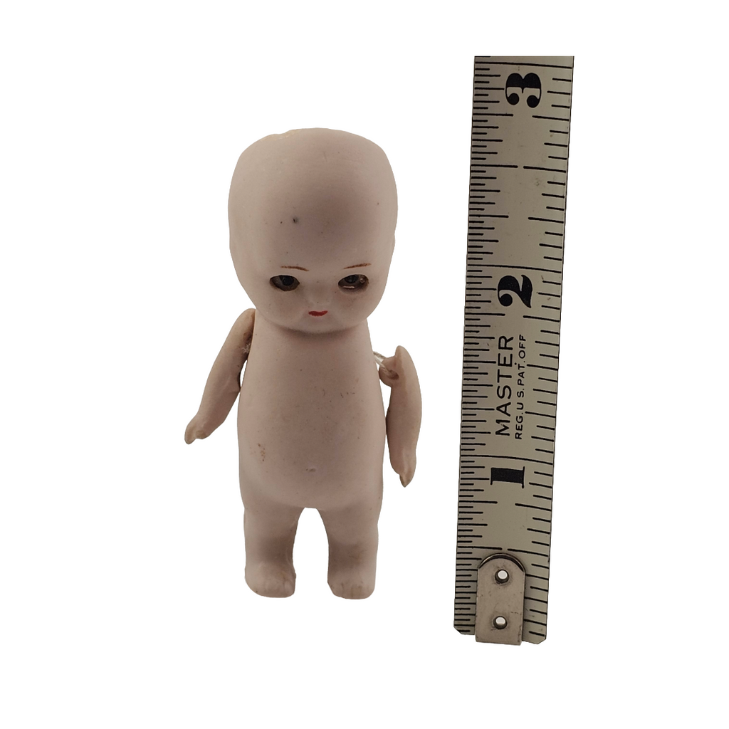 All Bisque German Kewpie Baby Dollhouse Doll Glass Eyes Jointed Arms