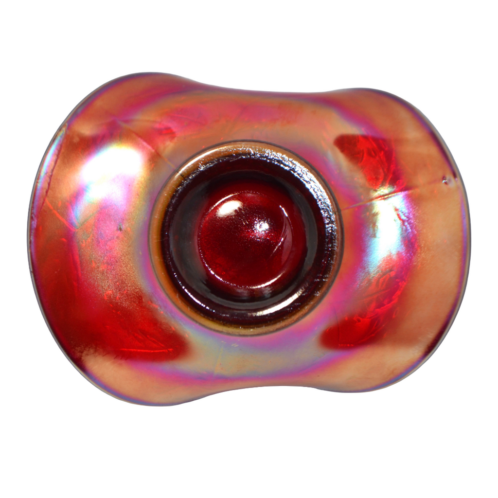 Fenton Red Carnival Glass Hat Vase w/ Holly Decoration