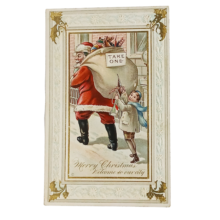 Christmas Postcard Series 567 Boy Sneaking Gifts From Santa's Bag
