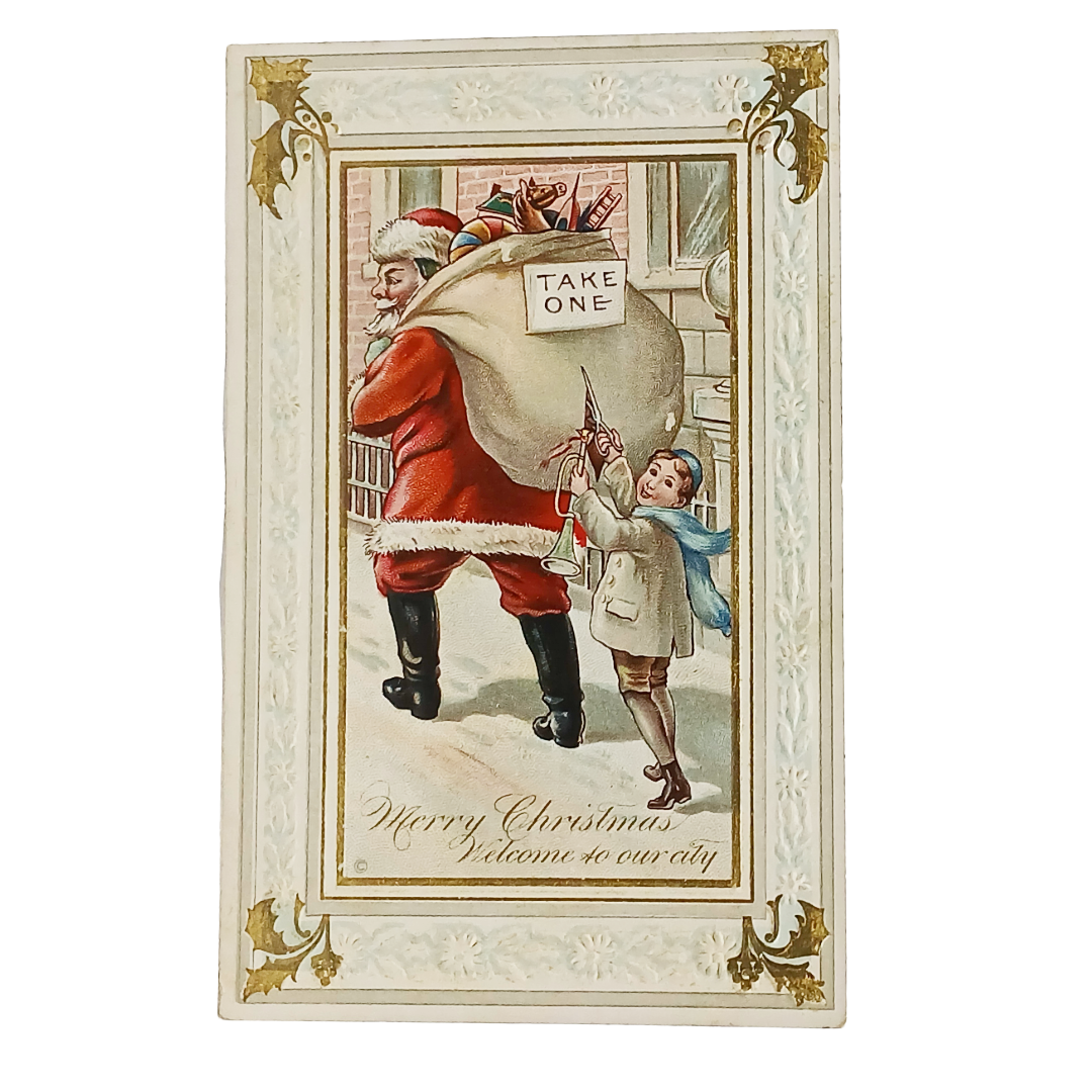 Christmas Postcard Series 567 Boy Sneaking Gifts From Santa's Bag