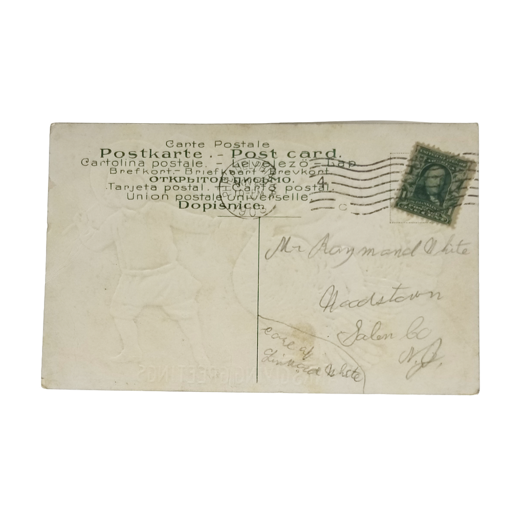 Patriotic Thanksgiving Postcard Children with American Flag Riding Turkey