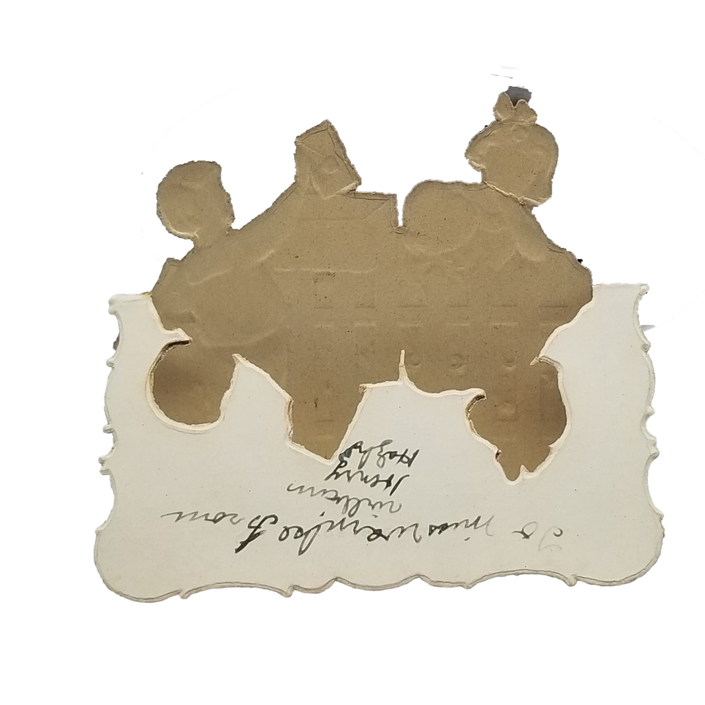 Miniature German Die Cut Mechanical Valentine Card Children at Fence