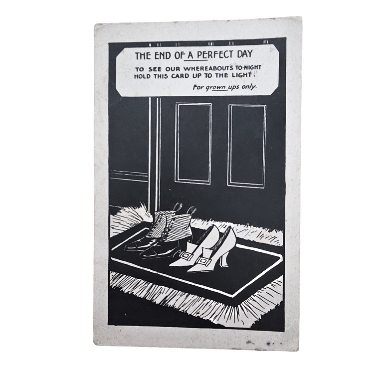 Romantic Comic Postcard Couples Shoes at Door Fake HTL Novelty Trick Card