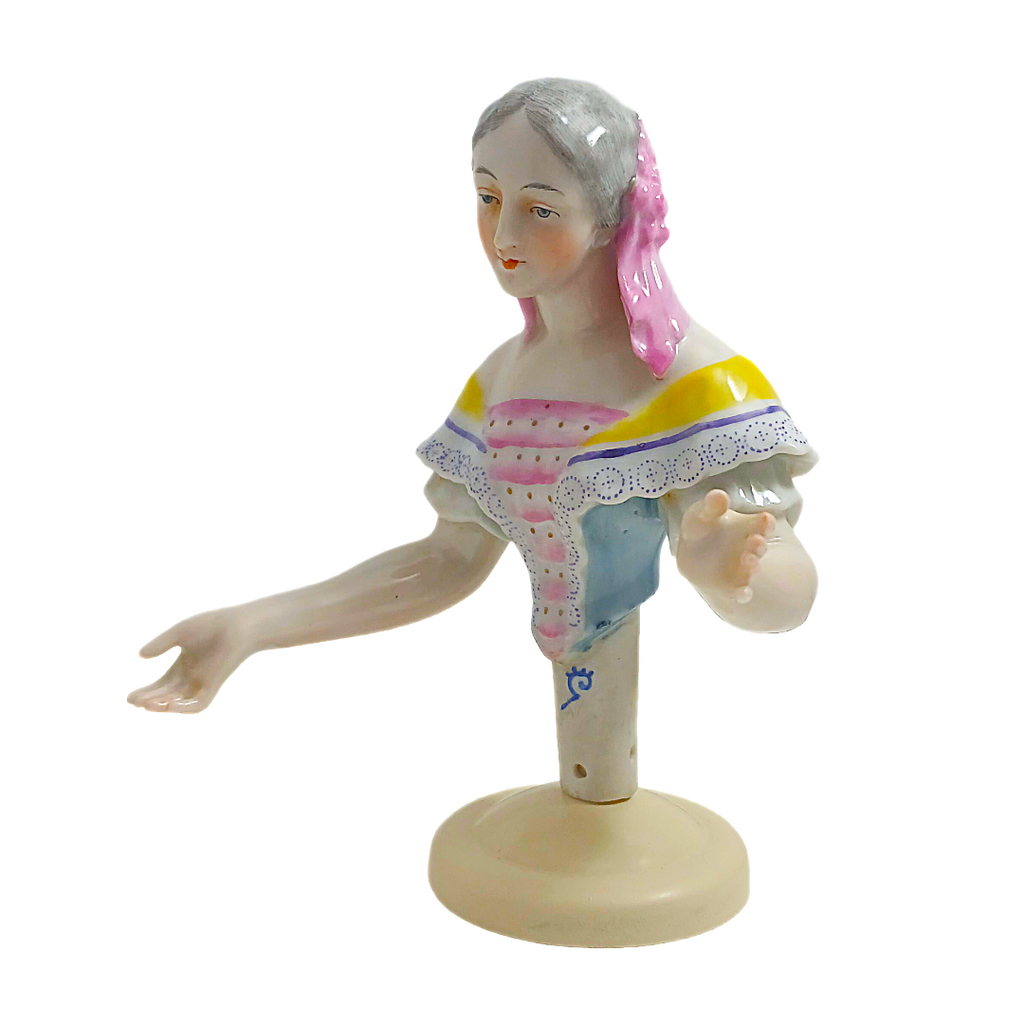Rare German Porcelain Half-Doll "Elegant Lady in Pastels" by Dressel & Kister