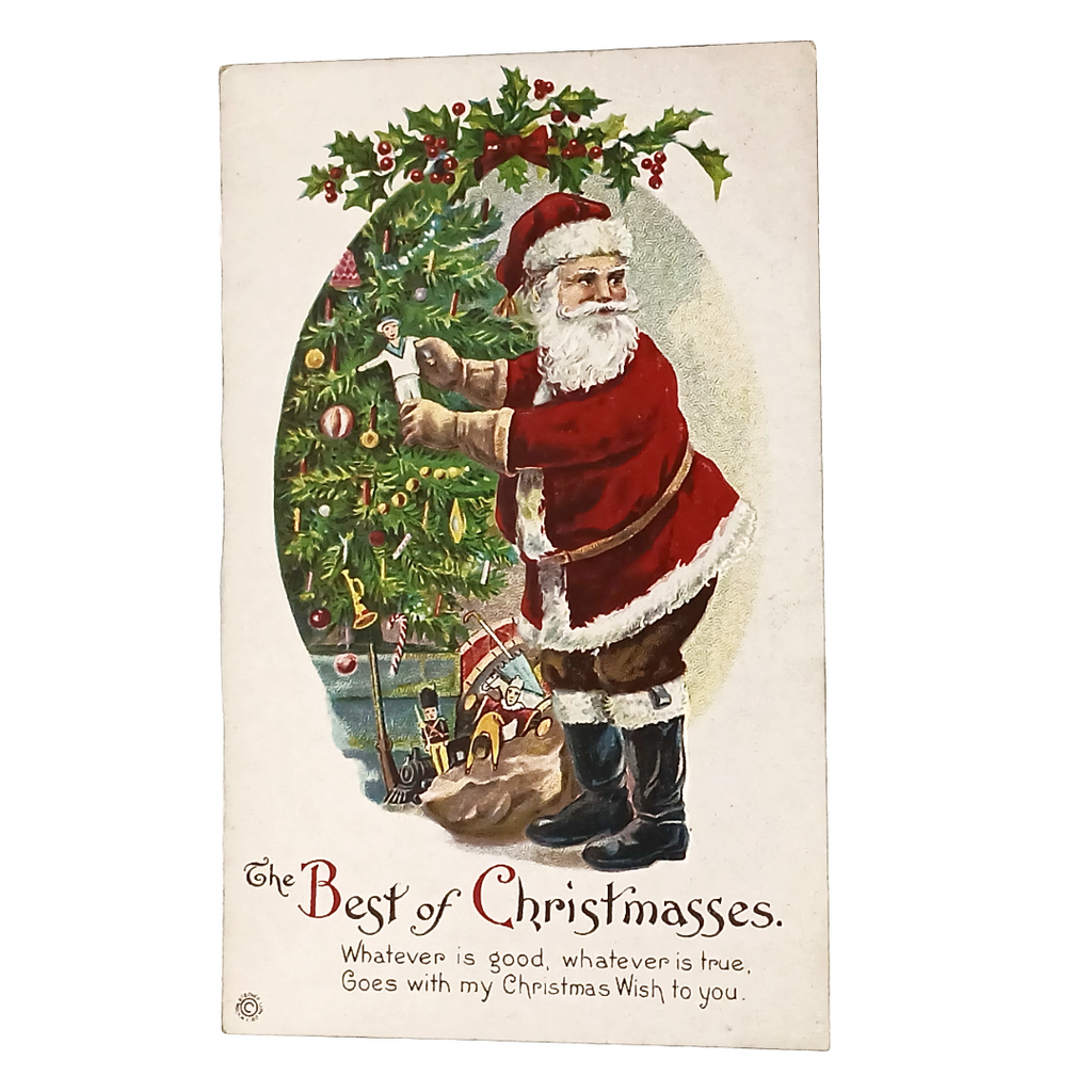 Christmas Postcard Series 659C Santa Decorating Tree