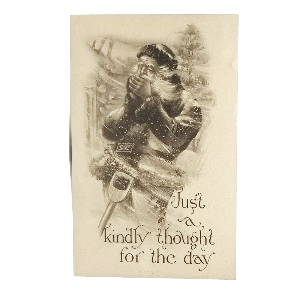 Christmas Postcard Santa Claus in Snow Storm Gibson Pub Sepia Tone