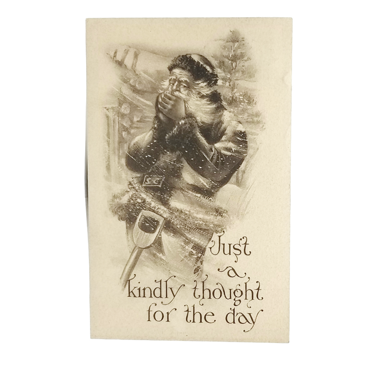 Christmas Postcard Santa Claus in Snow Storm Gibson Pub Sepia Tone