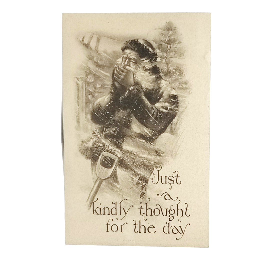 Christmas Postcard Santa Claus in Snow Storm Gibson Pub Sepia Tone