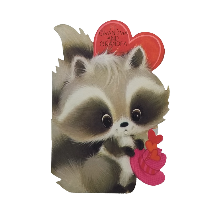 Hallmark Die Cut Valentine Card Raccoon w/ Heart Grandma & Grandpa
