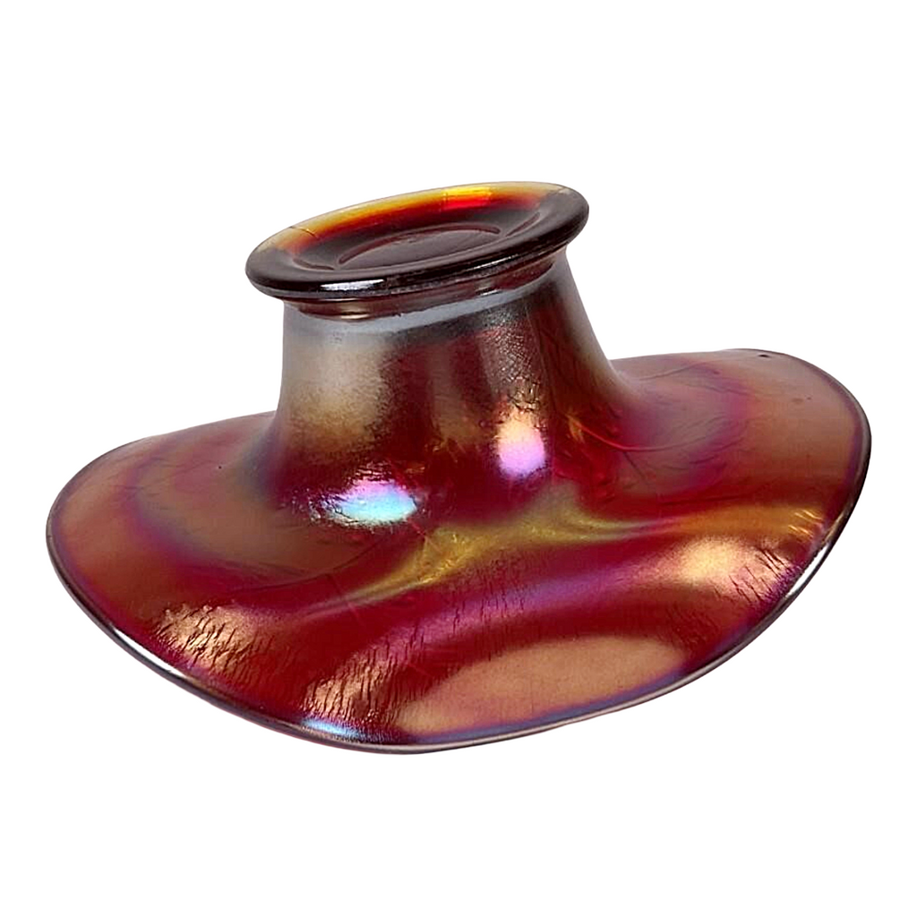 Fenton Red Carnival Glass Hat Vase w/ Holly Decoration