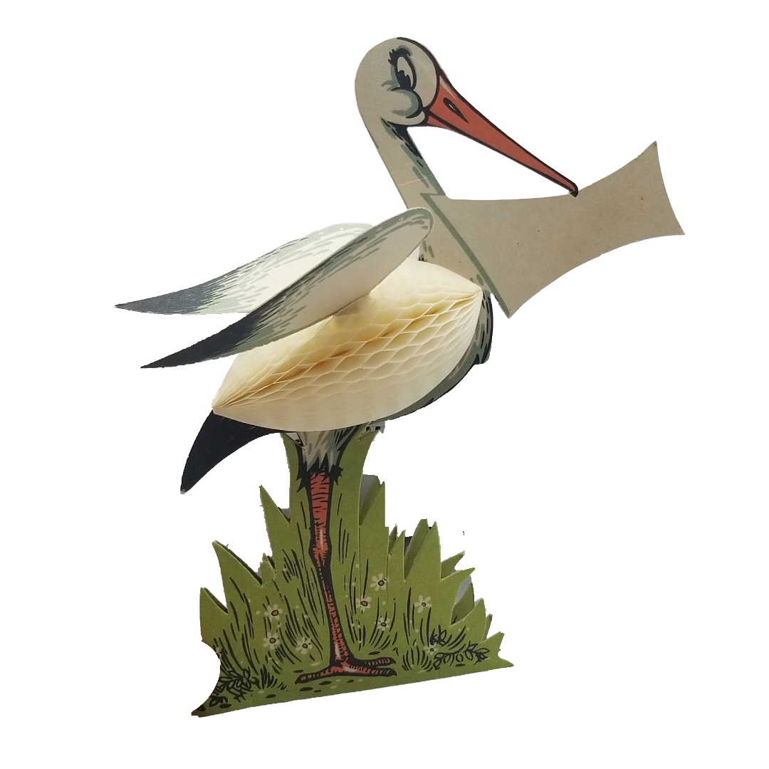 Vintage Die Cut Honeycomb Stork Baby Shower Place Card