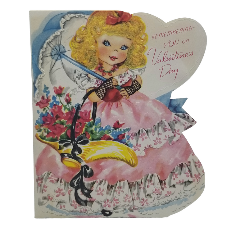 Die Cut Valentine's Card American Greetings Girls with Parasols