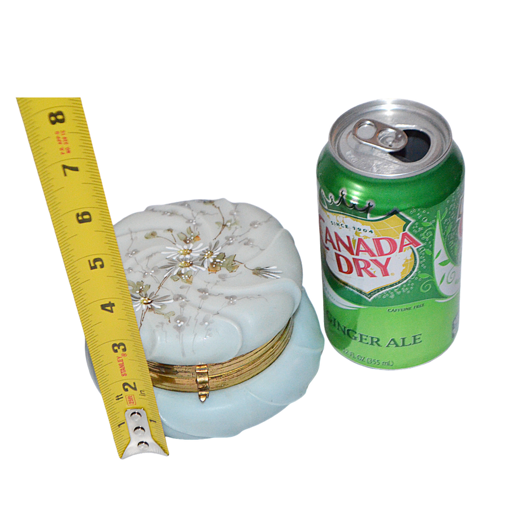 CF Monroe Helmschmeid Swirl Blue Opal Ware Dresser Box with Painted Daisies