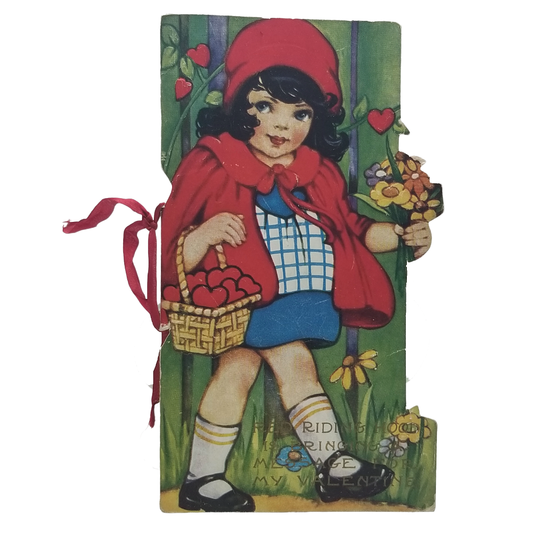 Vintage Valentine Die Cut Red Riding Hood Storybook Card