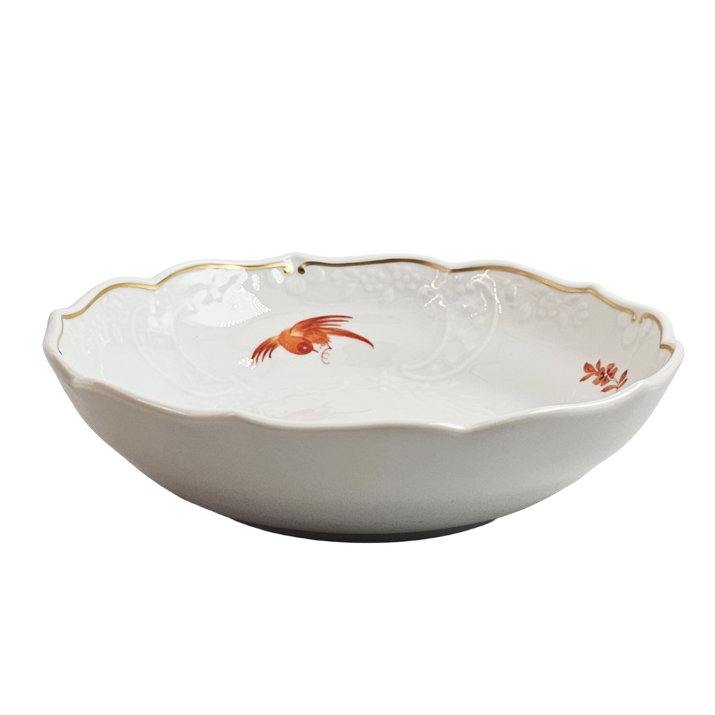 WWII Era Meissen German Porcelain Snack Bowl Red Pheasant Pattern