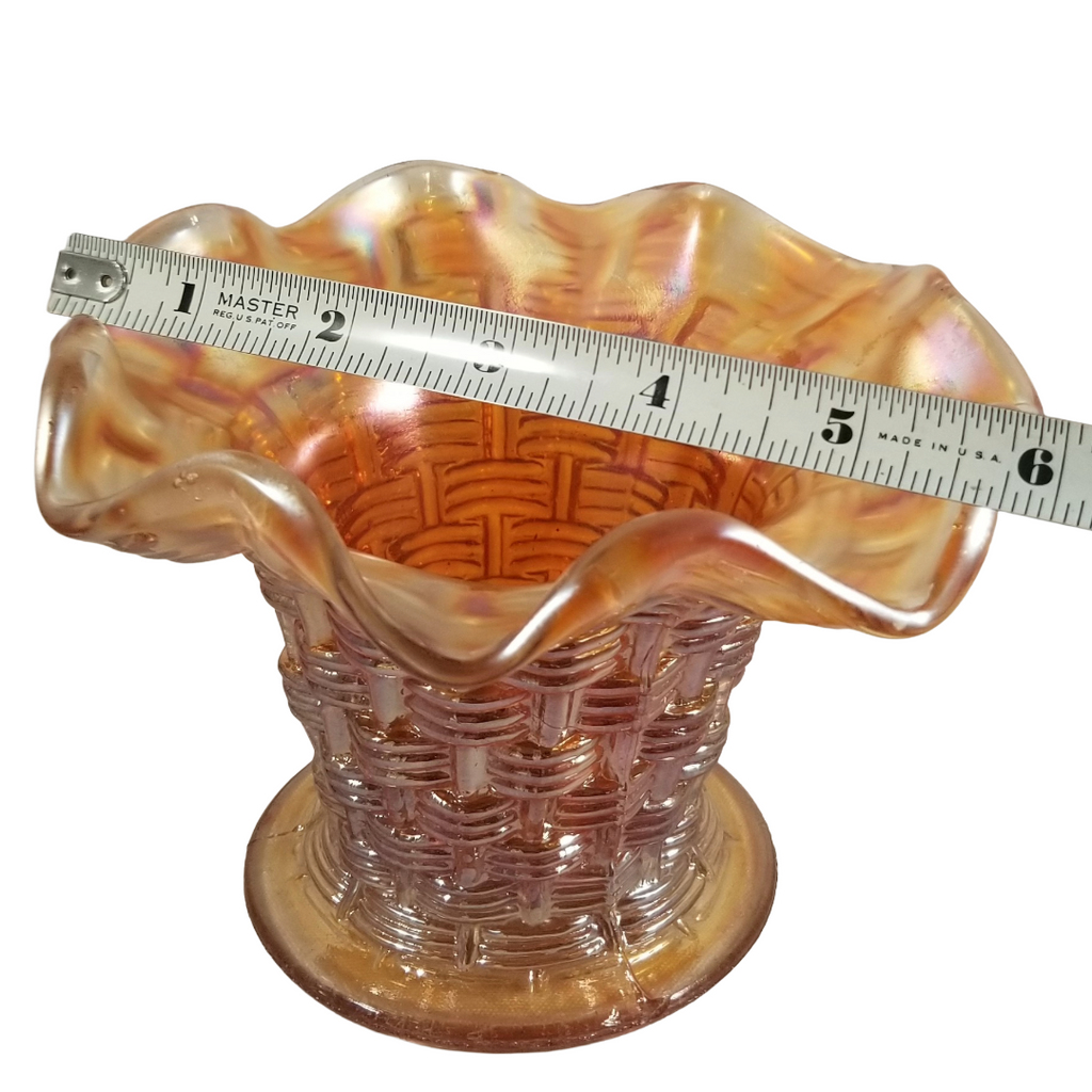 Antique Dugan Persian Garden Big Basketweave Marigold Carnival Glass Squat Vase Fruit Bowl Base