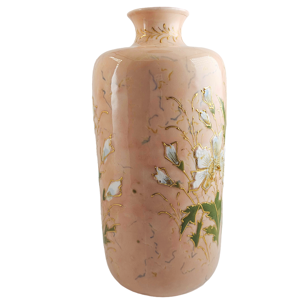 RS Prussia Porcelain Vase, Enamel White Flowers, Mold 909, 9 Inch