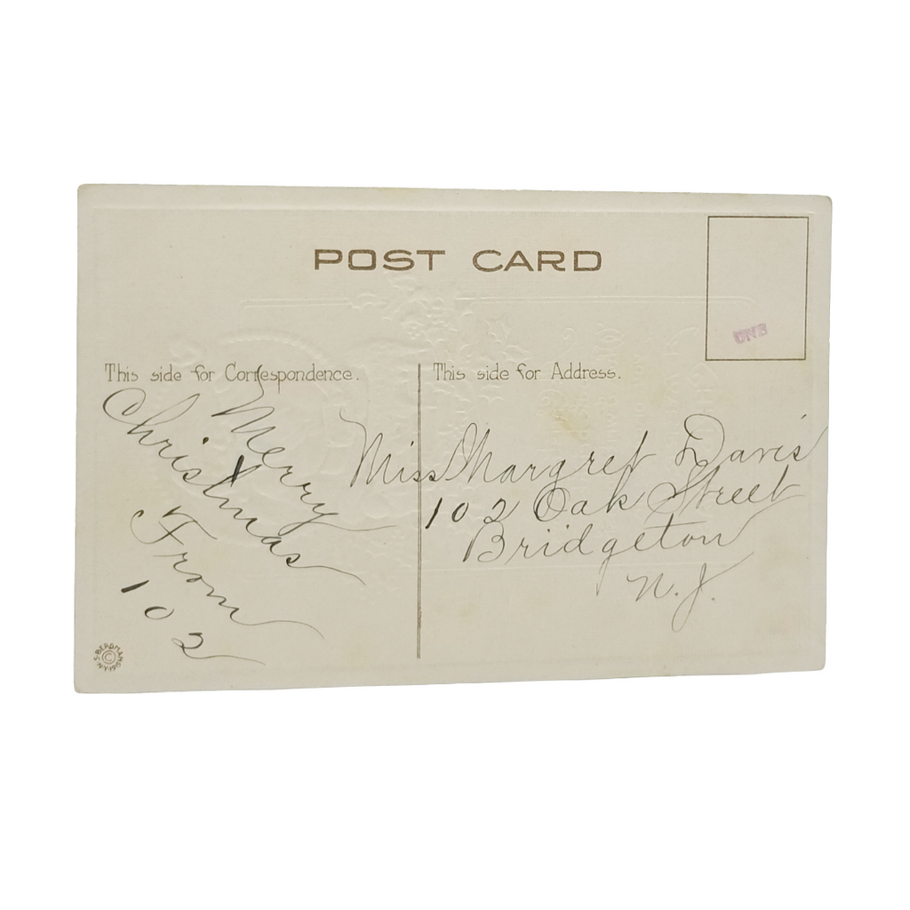 Christmas Postcard Santa Claus in Chimney with Poem Minimalist Style