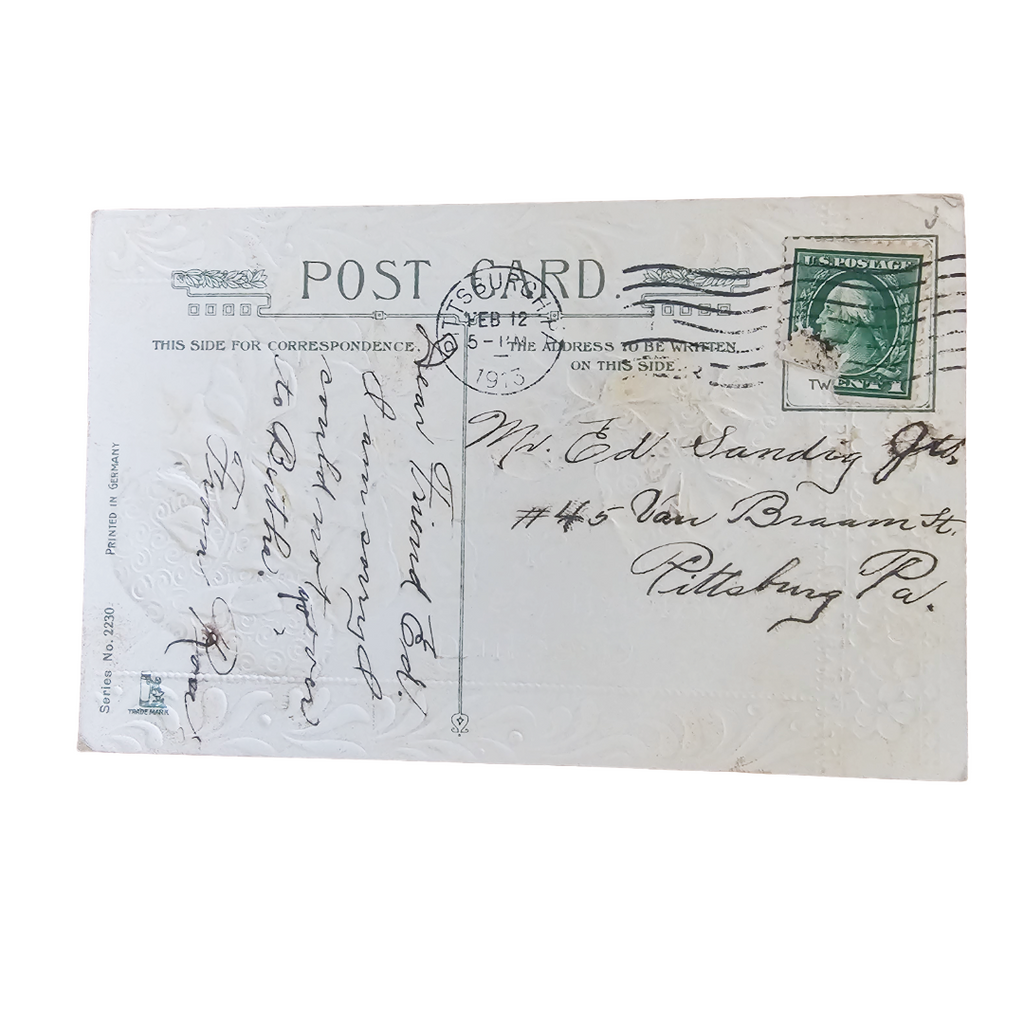 Valentine Postcard Gold Heart with Flowers Winsch Pub