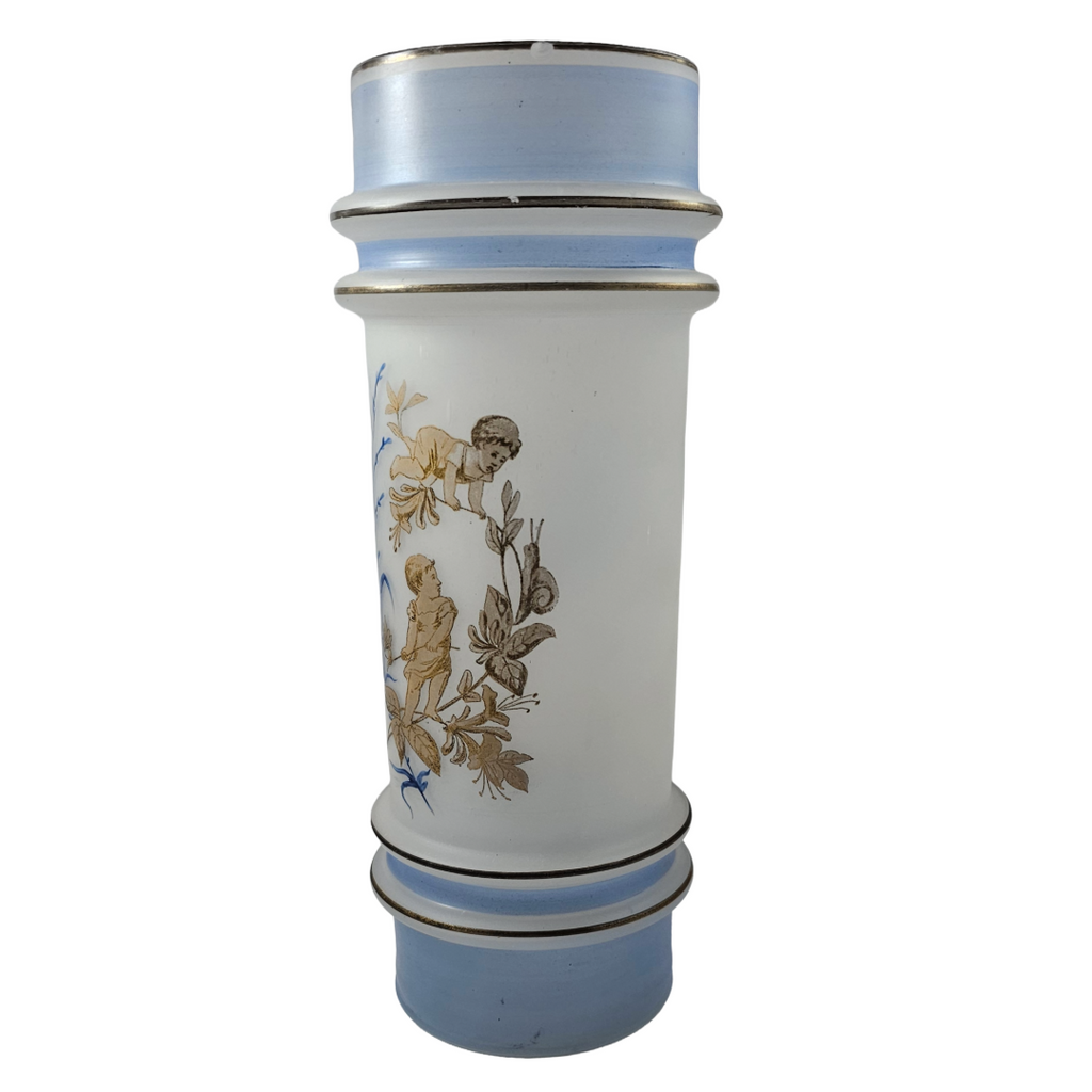 Antique Cherub Cylinder Vase by Mt. Washington Glass Co.