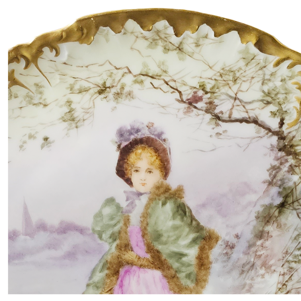 Antique Limoges French Porcelain Charger | JPL Hand Painted Plaque | Large Portrait Plate