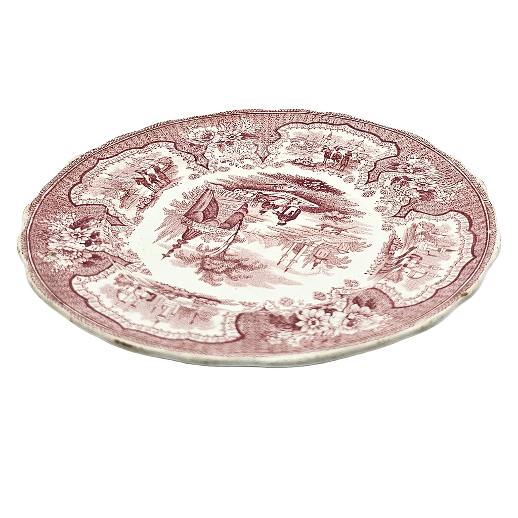 Antique English Ironstone Red Transferware Adams & Sons Palestine Plate