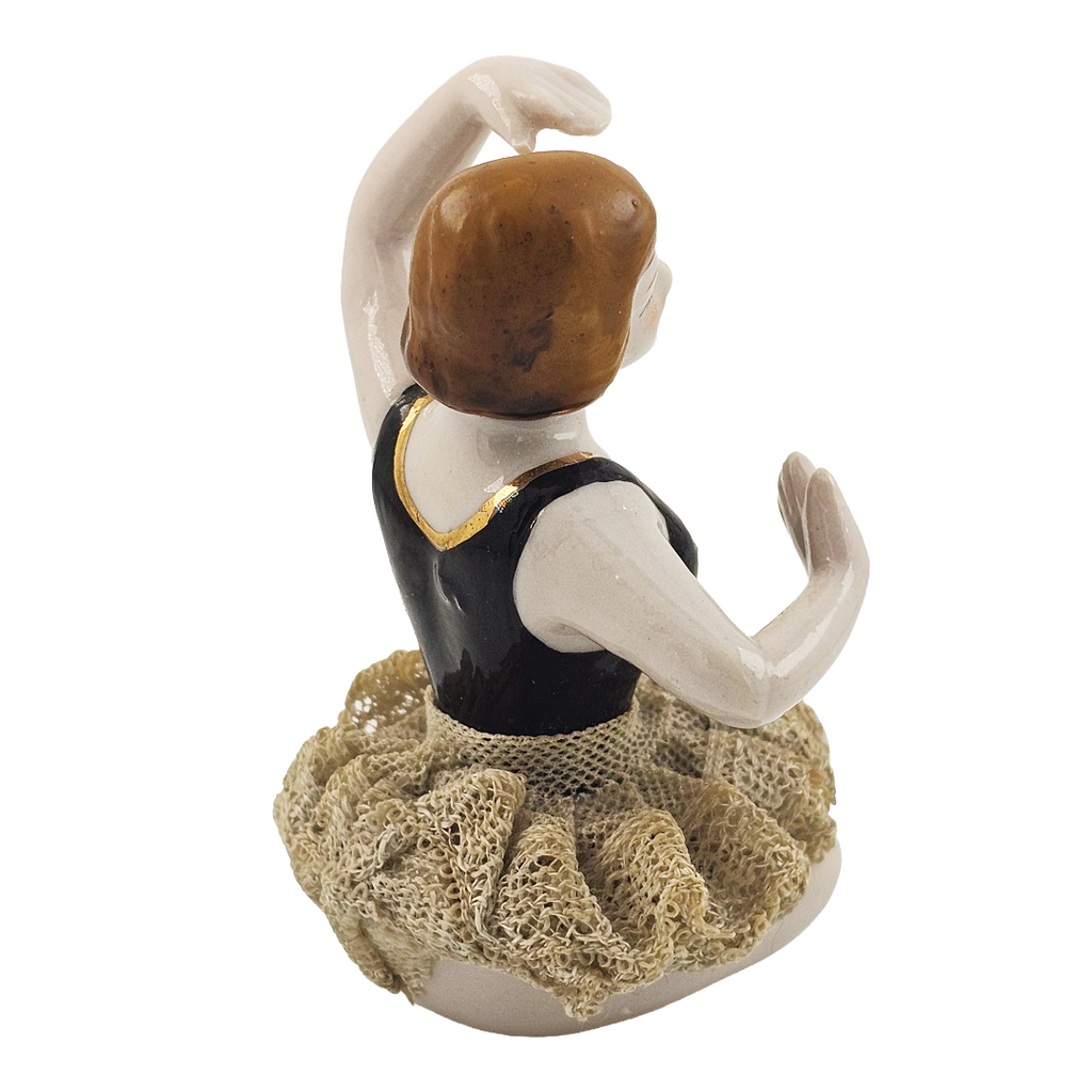 Porcelain Bisque Bathing Beauty Seated Ballerina Dresden Lace Skirt