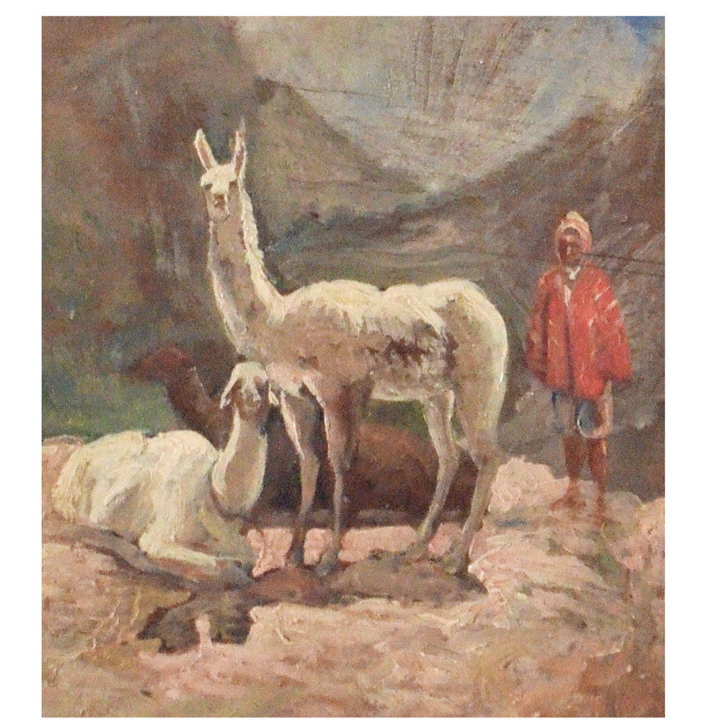 Artist Bush (AMERICAN, 1834 - 1894) Signed NBUSH Oil Peruvian Man Andes Landscape