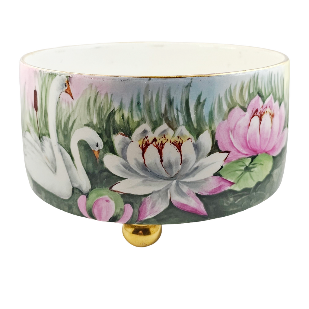 Limoges French Porcelain Cachepot & Fernery Vase HP Swans and Waterlilies AS Hoffman