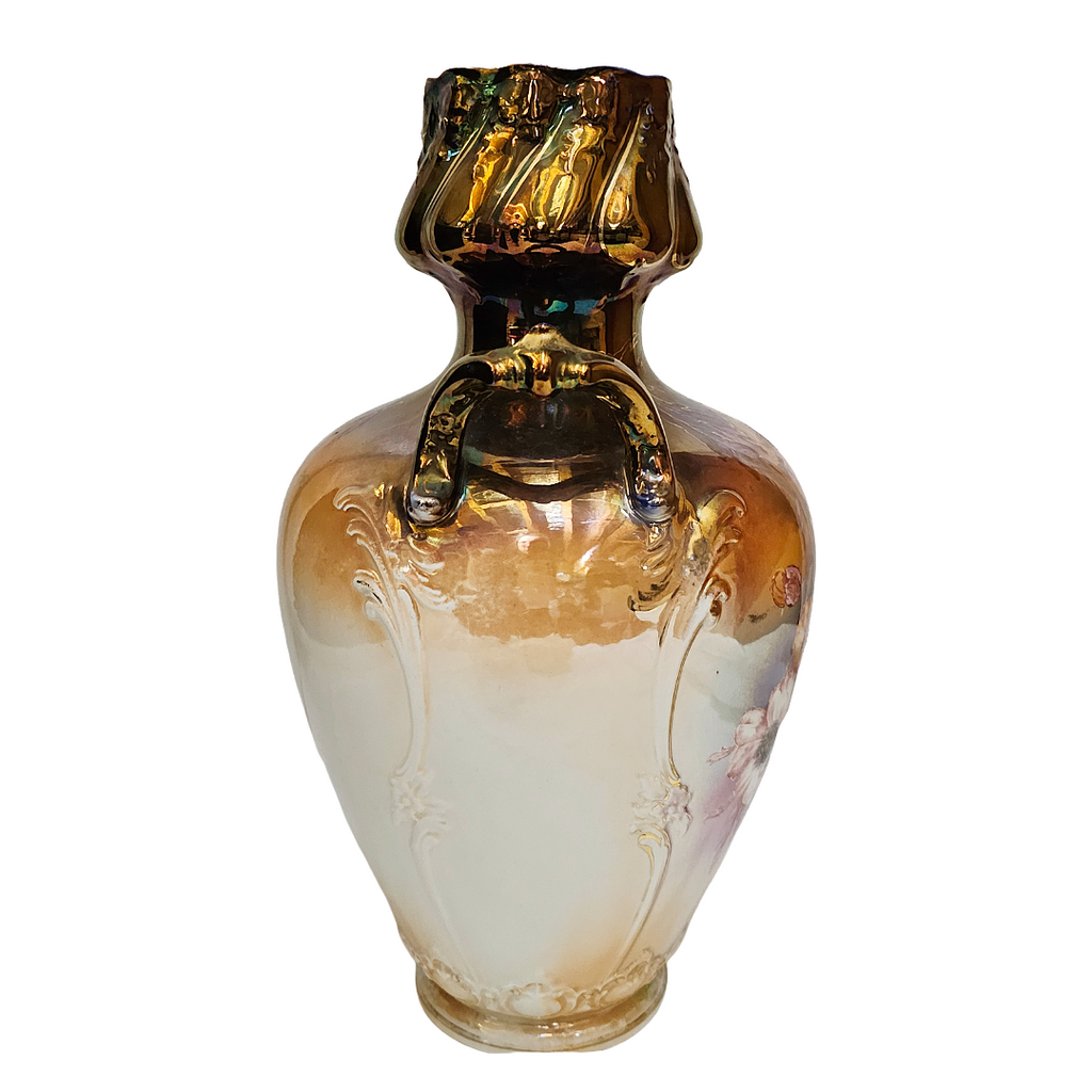Large Royal Bonn Vase Hand Painted Tiffany Finish Franz Mehlem Germany
