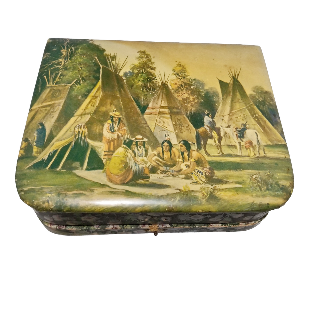Vintage Celluloid Manicure Set in Box with Native American Scene