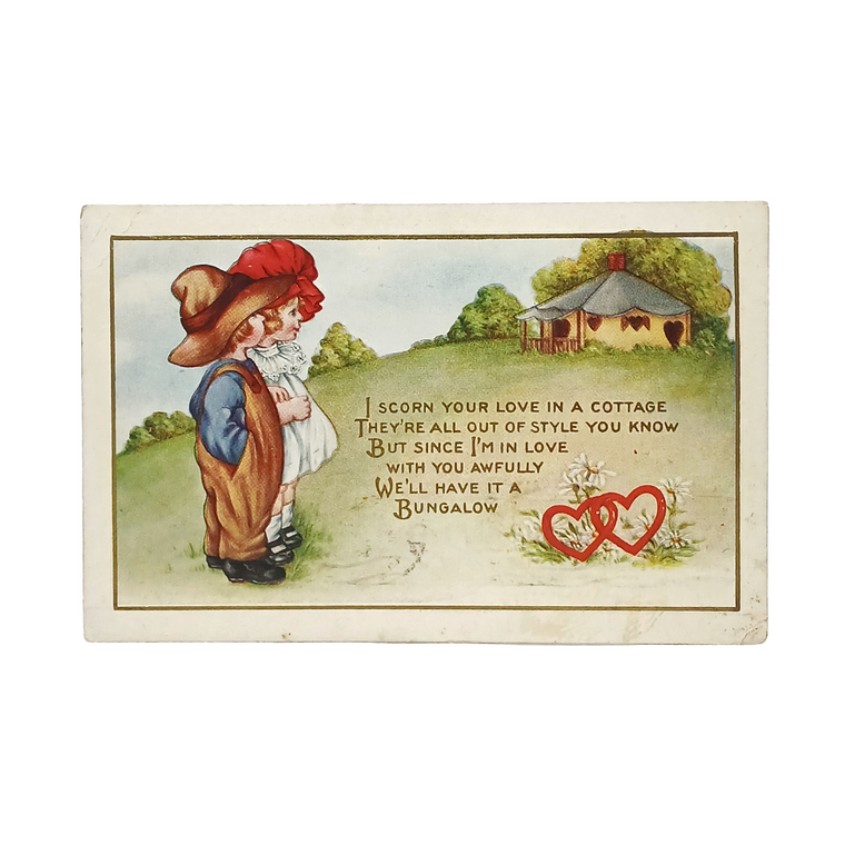 Vintage Valentine Postcard Whitney Publishing Children with Bungalow Home