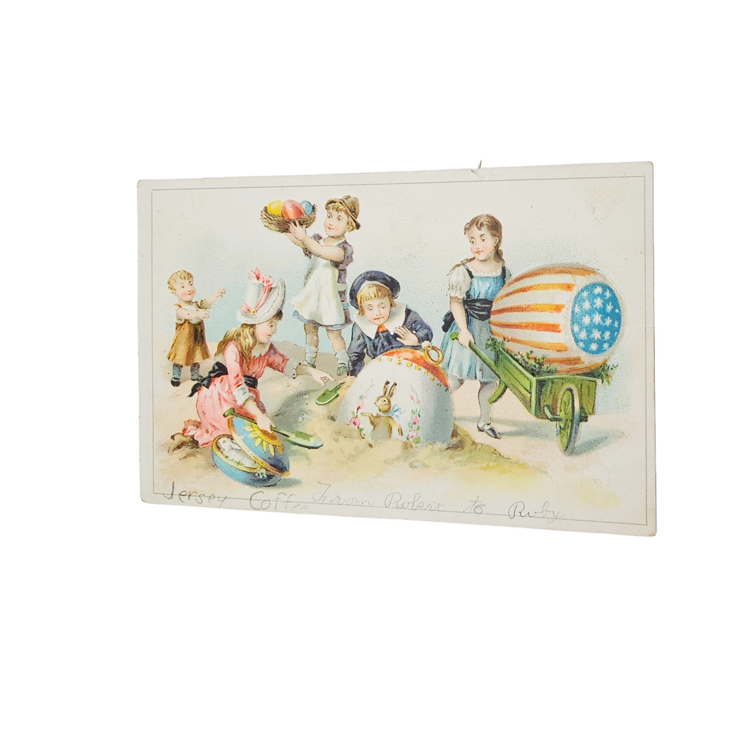 Advertising Trade Card Jersey Coffee Easter Themed Children Painted Flag Egg