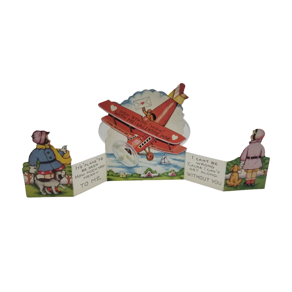 Vintage Die Cut Valentine Children w/ Bi-Plane Referencing Lindbergh