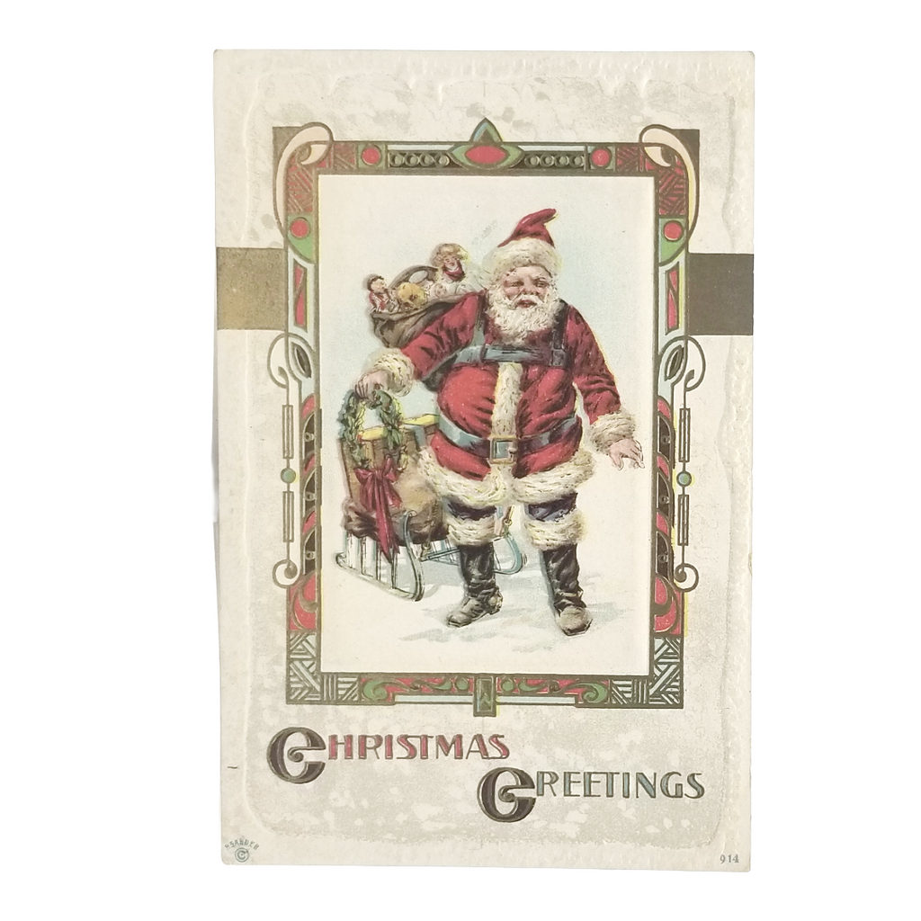 Christmas Postcard Santa Claus with Toys & Sleigh Series 914 Stetcher